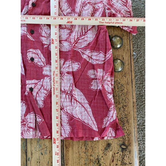 George Mens Red Floral Hawaiian Button-Up Shirt L/42-44 Lightweight Rayon Summer - Picture 7 of 7